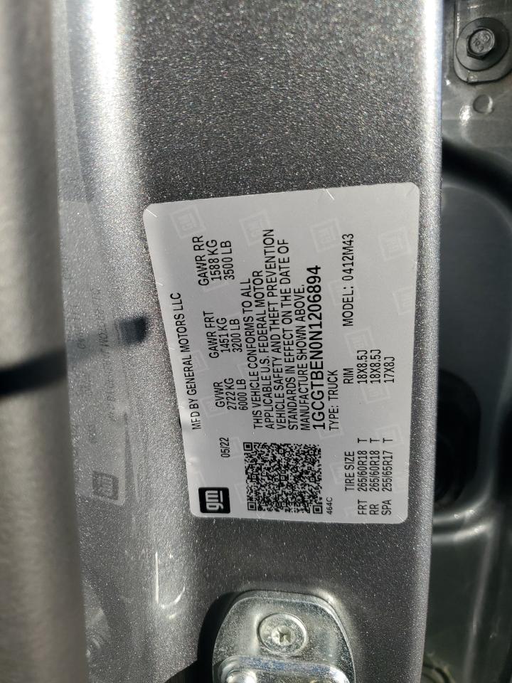 2022 CHEVROLET COLORADO  VIN:1GCGTBEN0N1206894