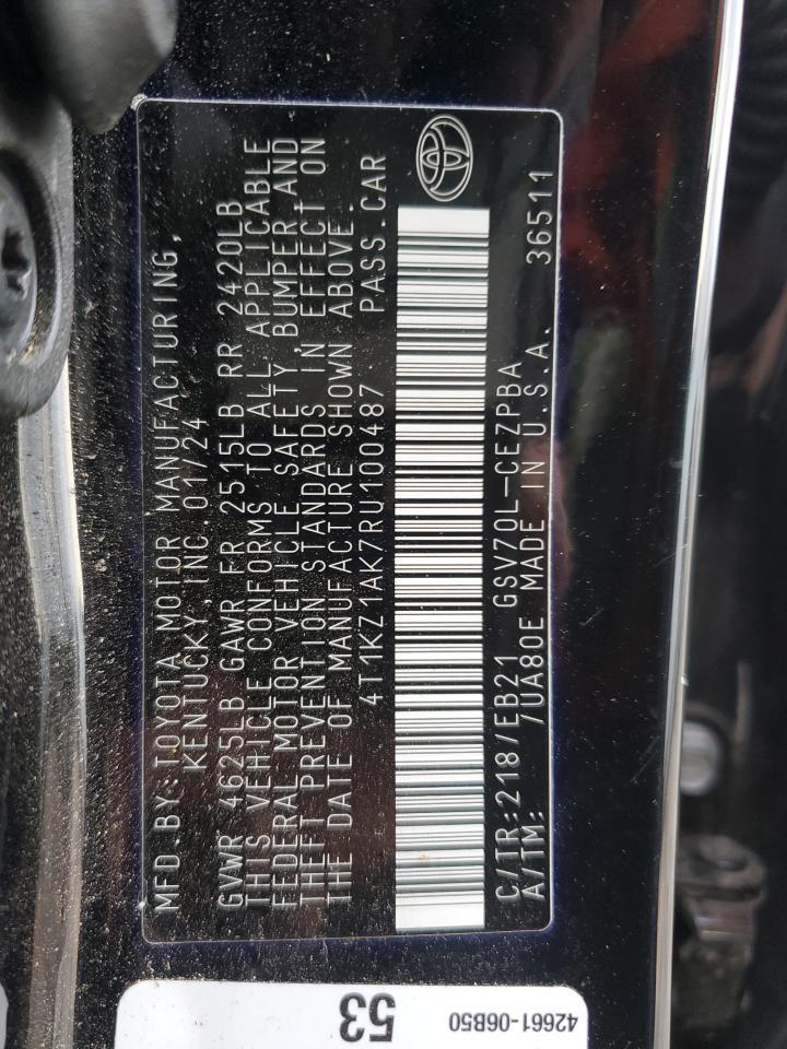 2024 TOYOTA CAMRY TRD VIN:4T1KZ1AK7RU100487