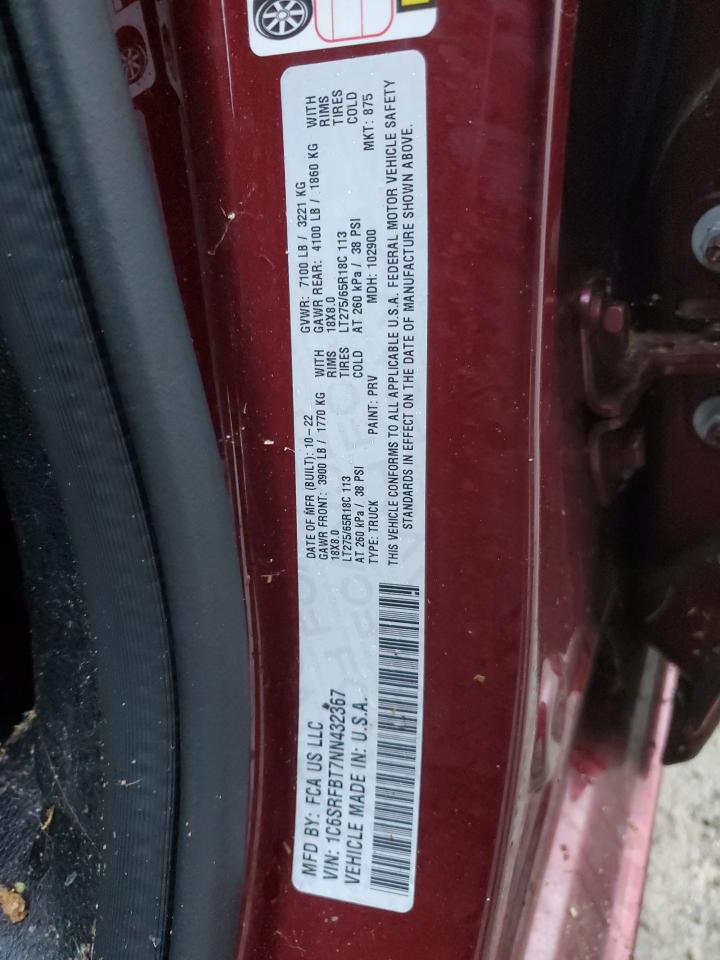 2022 RAM 1500 BIG HORN/LONE STAR VIN:1C6SRFBT7NN432367