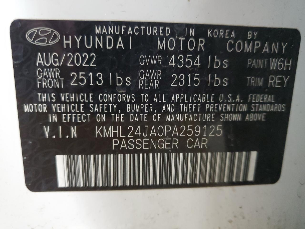 2023 HYUNDAI SONATA SE VIN:KMHL24JA0PA259125