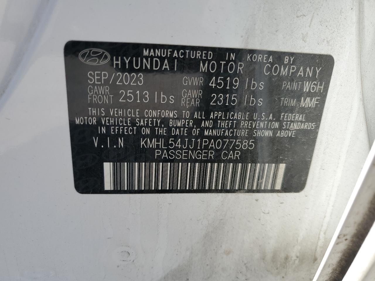 2023 HYUNDAI SONATA HYBRID VIN:KMHL54JJ1PA077585