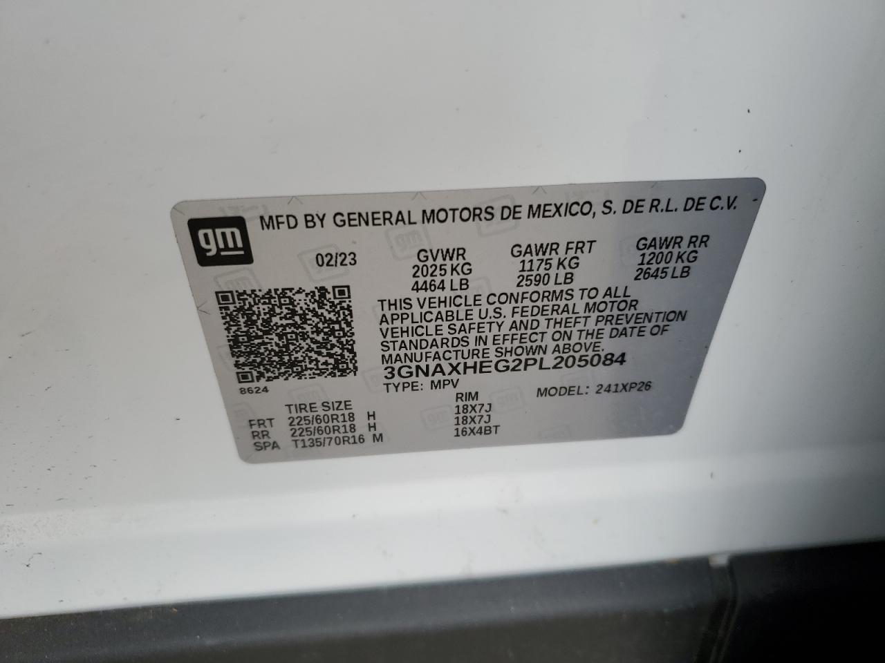 2023 CHEVROLET EQUINOX LS VIN:3GNAXHEG2PL205084