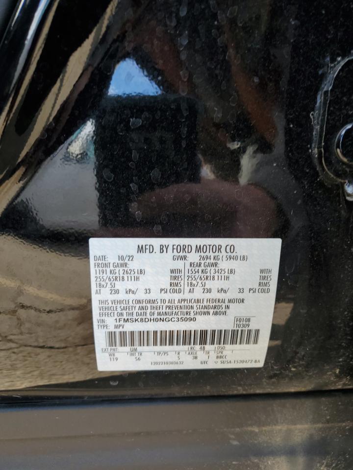 2022 FORD EXPLORER XLT VIN:1FMSK8DH0NGC35090