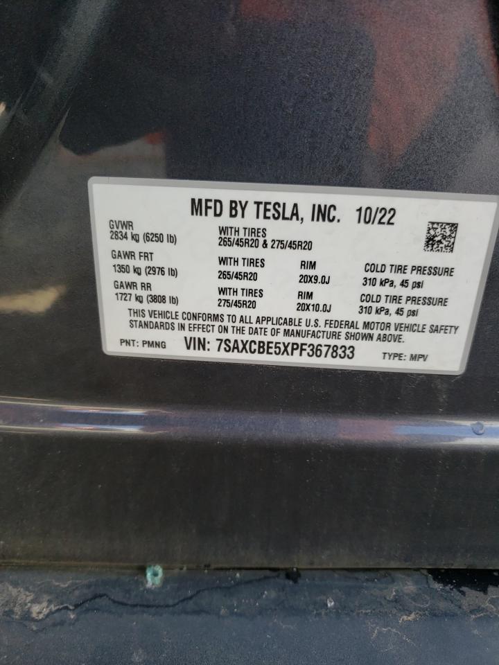 2023 TESLA MODEL X  VIN:7SAXCBE5XPF367833