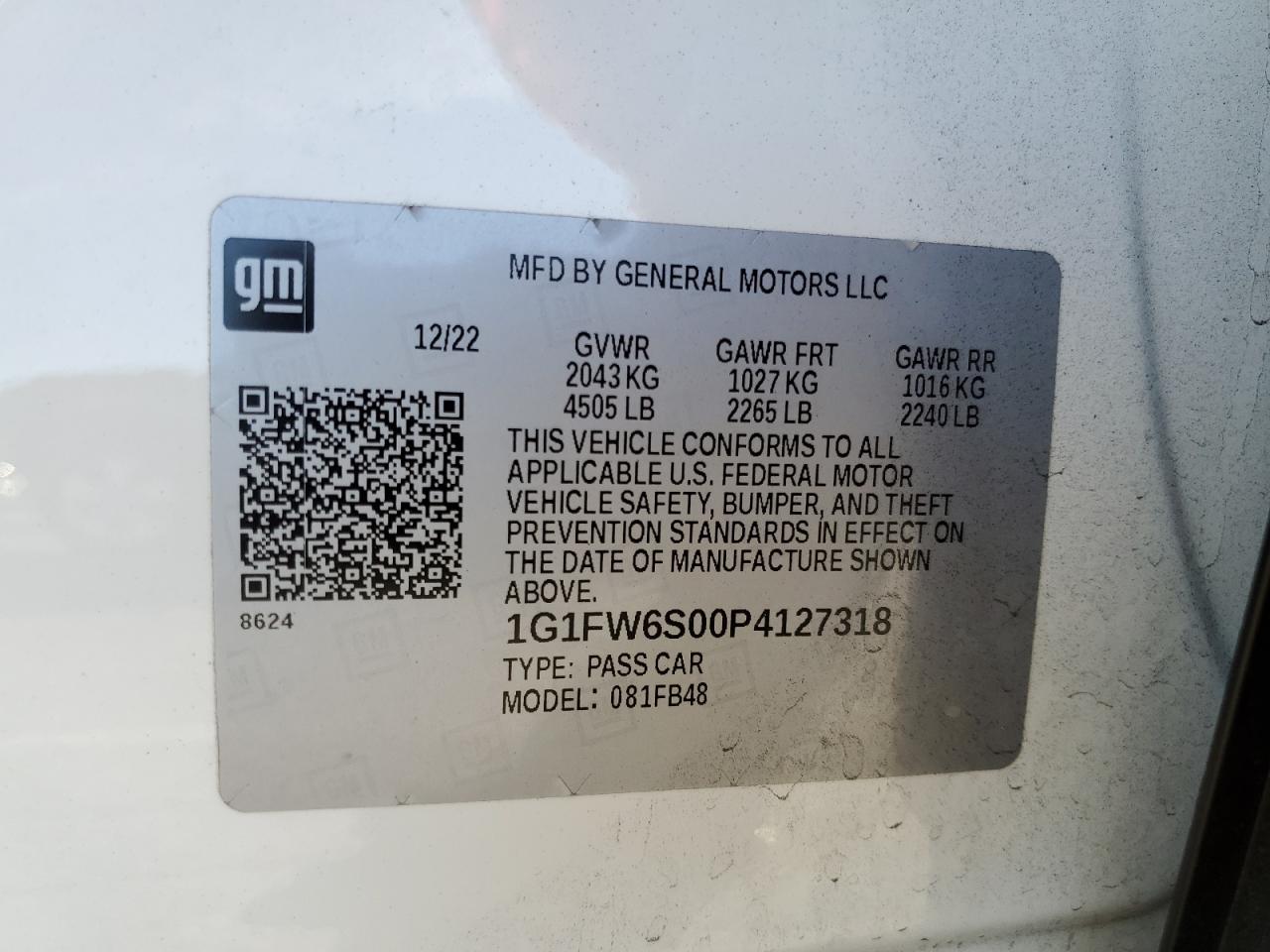2023 CHEVROLET BOLT EV 1LT VIN:1G1FW6S00P4127318