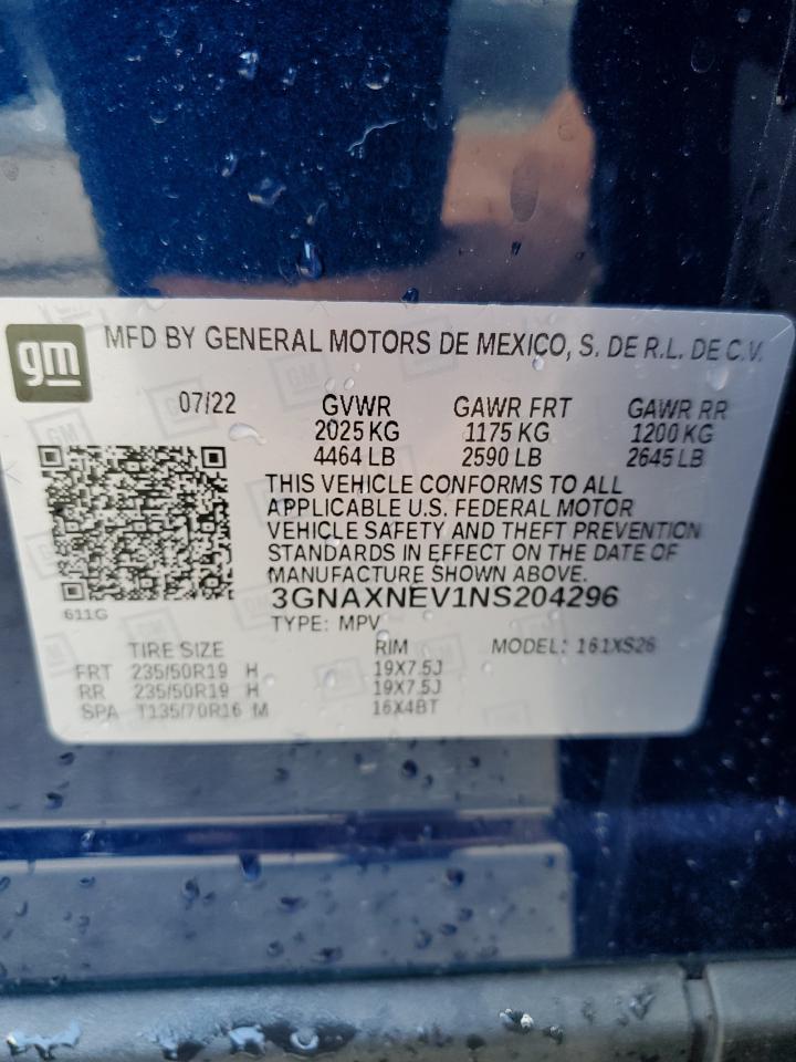 2022 CHEVROLET EQUINOX PREMIER VIN:3GNAXNEV1NS204296