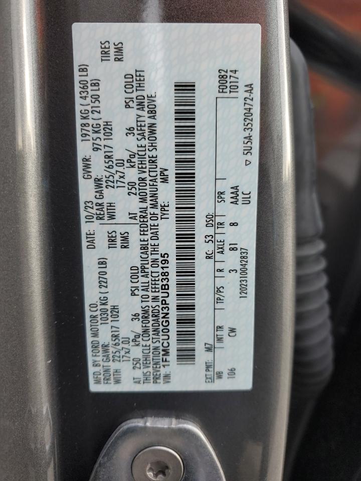 2023 FORD ESCAPE ACTIVE VIN:1FMCU0GN3PUB38195