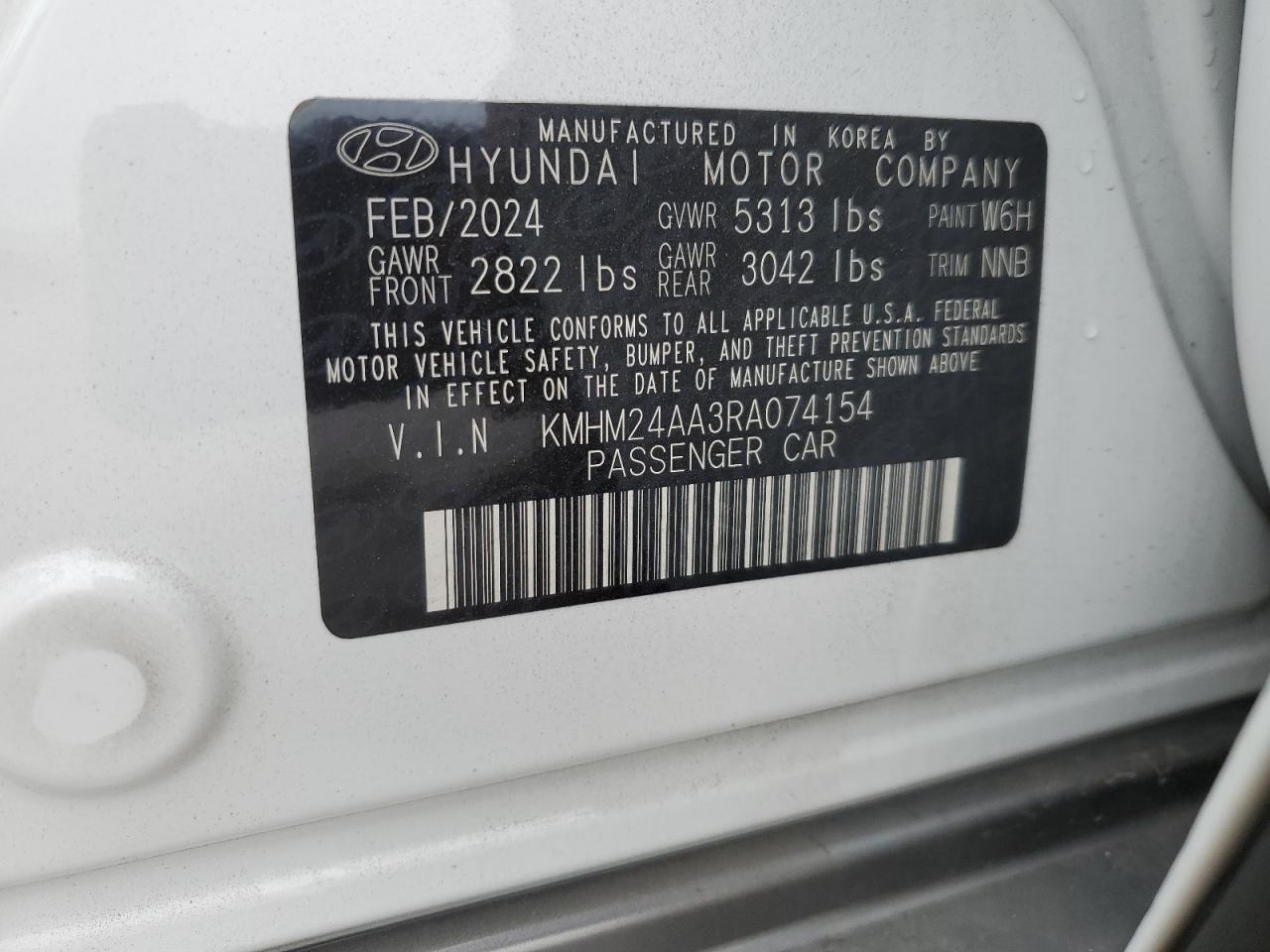 2024 HYUNDAI IONIQ 6 SE VIN:KMHM24AA3RA074154