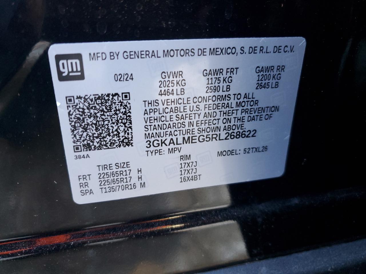 2024 GMC TERRAIN SLE VIN:3GKALMEG5RL268622