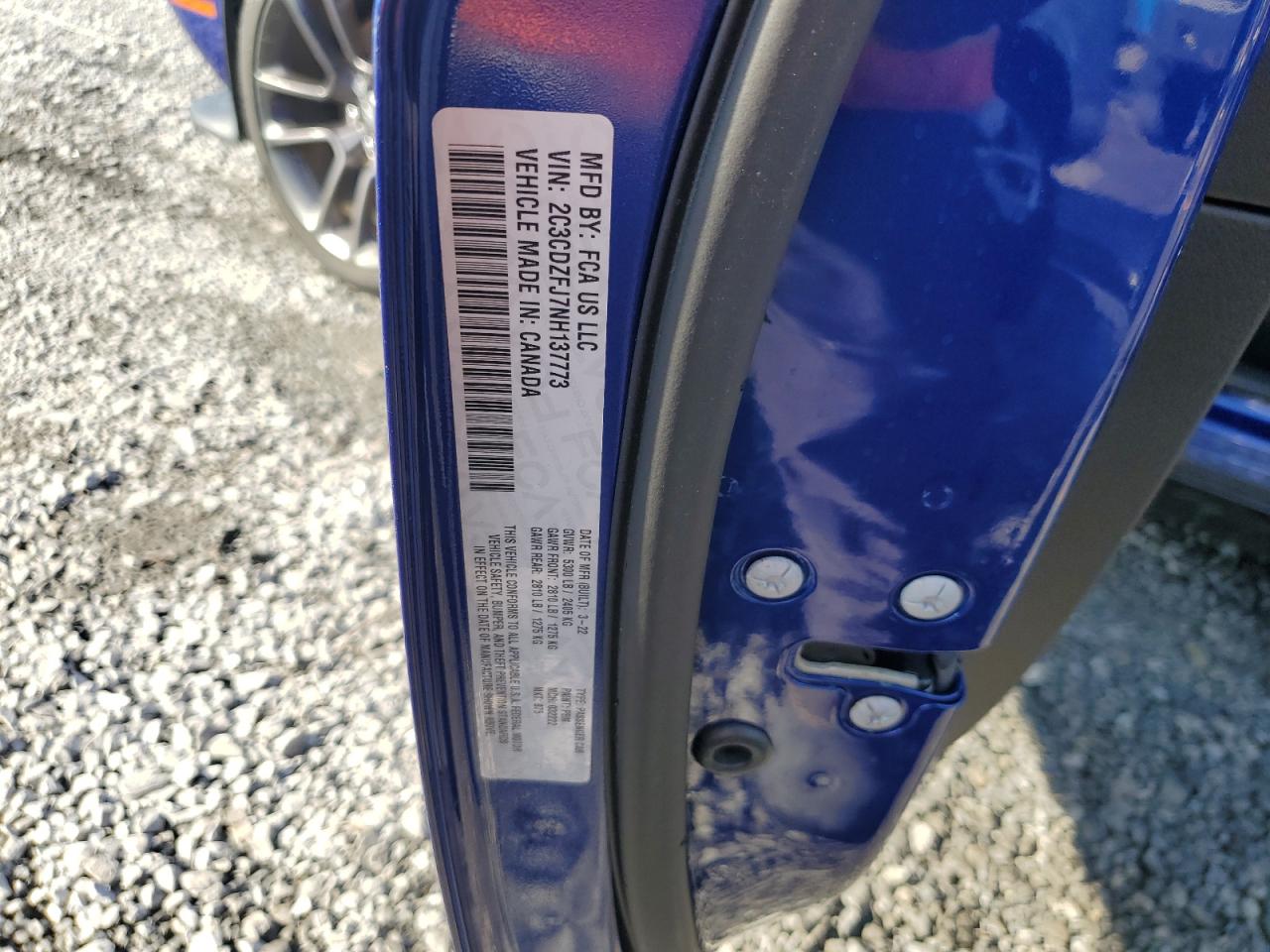 2022 DODGE CHALLENGER R/T SCAT PACK VIN:2C3CDZFJ7NH137773