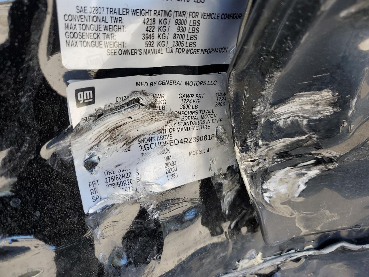 2024 CHEVROLET SILVERADO K1500 RST VIN:1GCUDEED4RZ390818