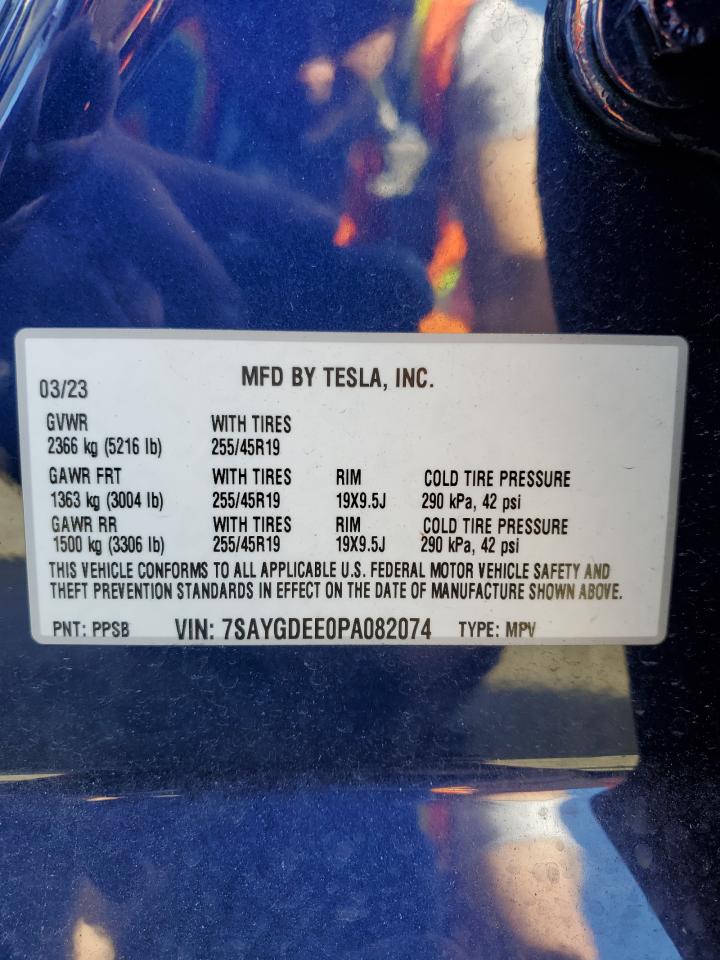2023 TESLA MODEL Y  VIN:7SAYGDEE0PA082074