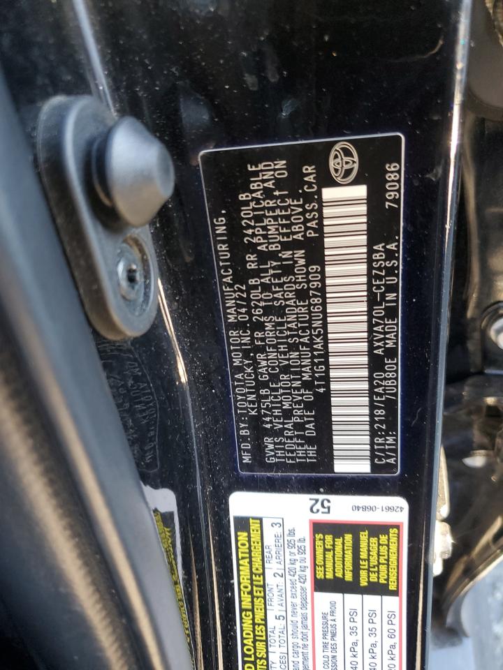 2022 TOYOTA CAMRY SE VIN:4T1G11AK5NU687909