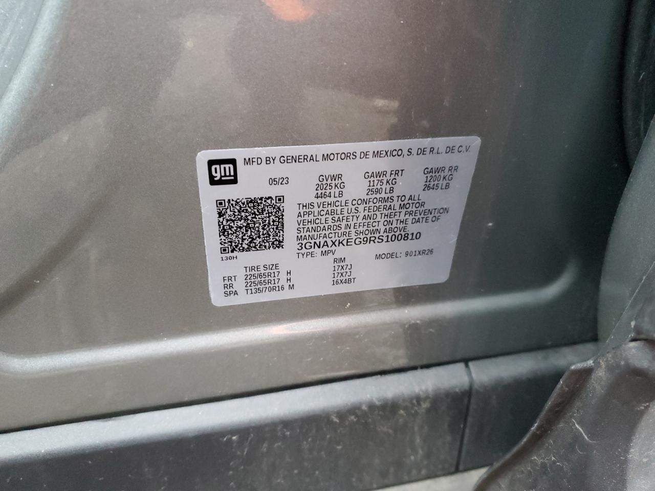 2024 CHEVROLET EQUINOX LT VIN:3GNAXKEG9RS100810