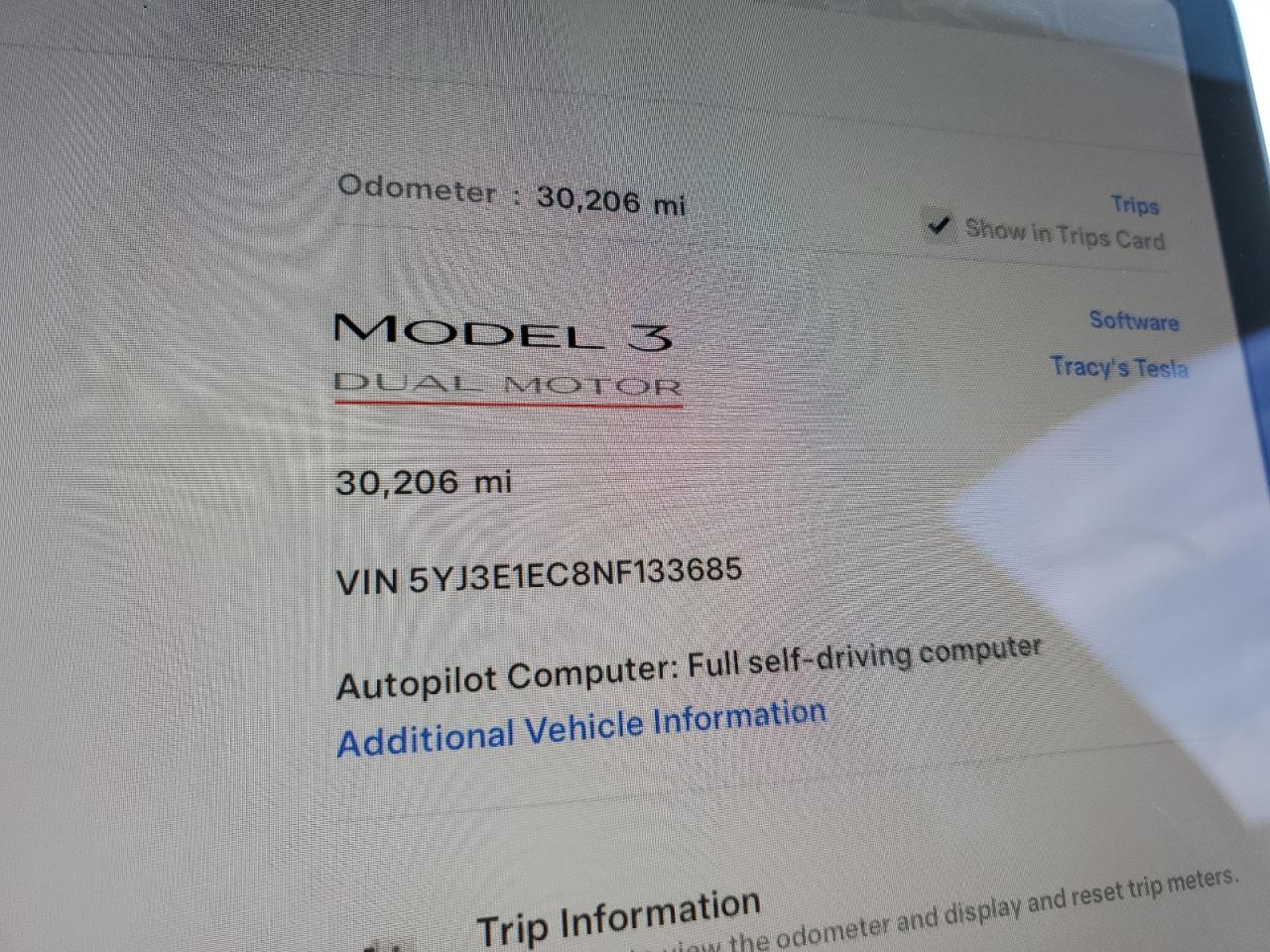 2022 TESLA MODEL 3  VIN:5YJ3E1EC8NF133685