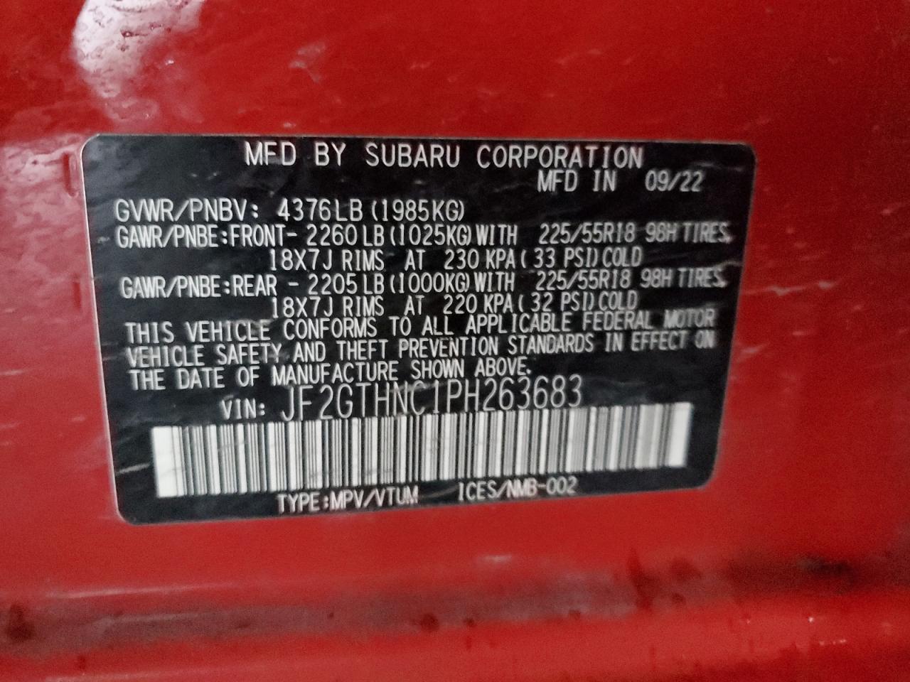 2023 SUBARU CROSSTREK LIMITED VIN:JF2GTHNC1PH263683