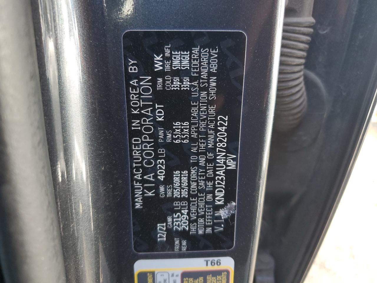2022 KIA SOUL LX VIN:KNDJ23AU4N7820422