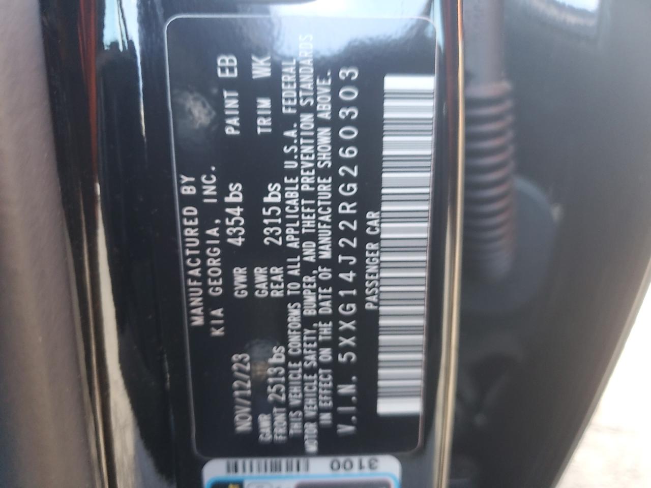 2024 KIA K5 LXS VIN:5XXG14J22RG260303