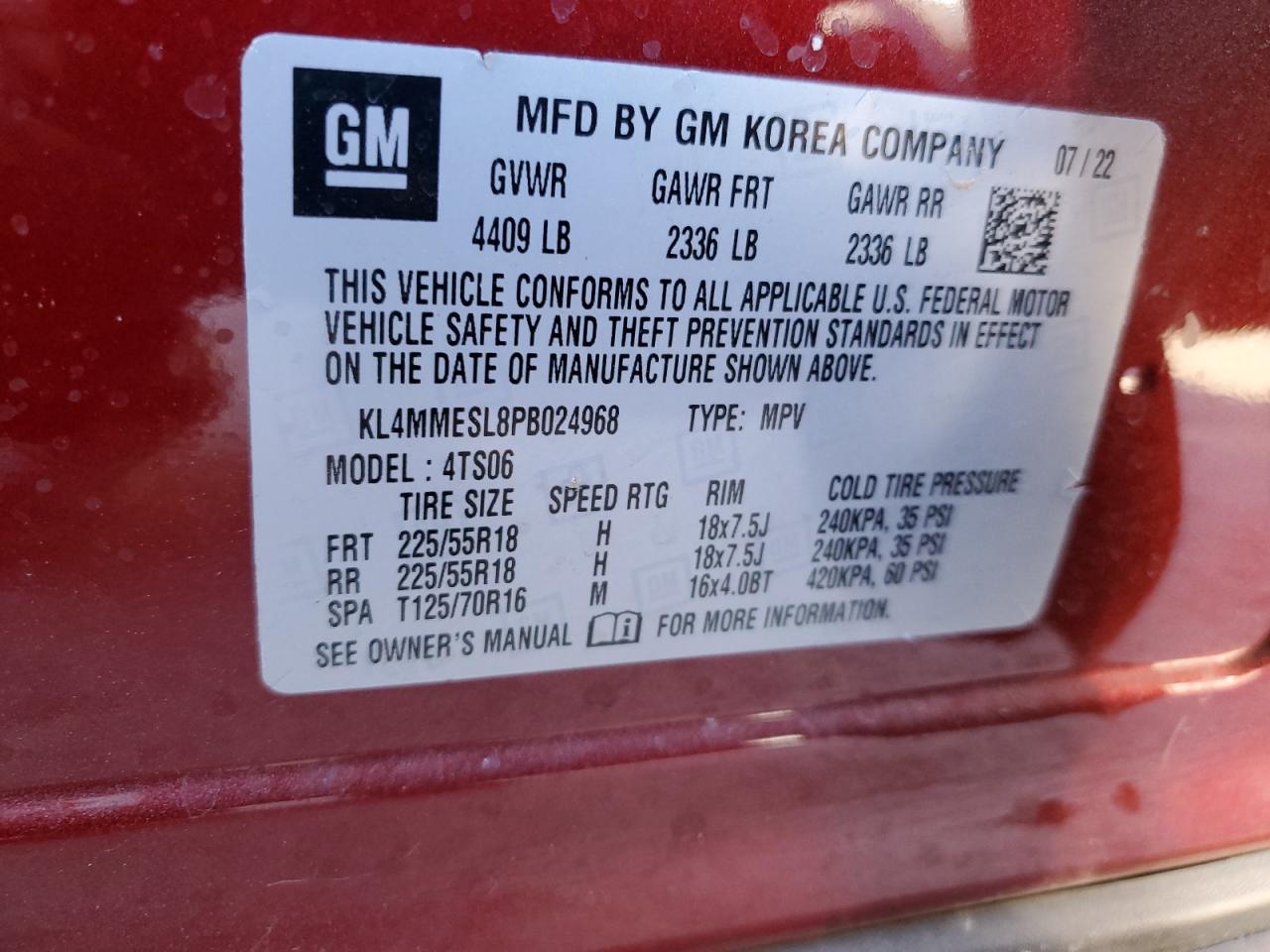 2023 BUICK ENCORE GX SELECT VIN:KL4MMESL8PB024968