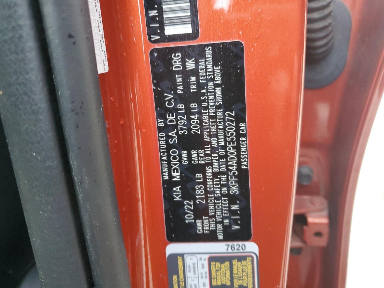 2023 KIA FORTE GT LINE VIN:3KPF54AD0PE550272