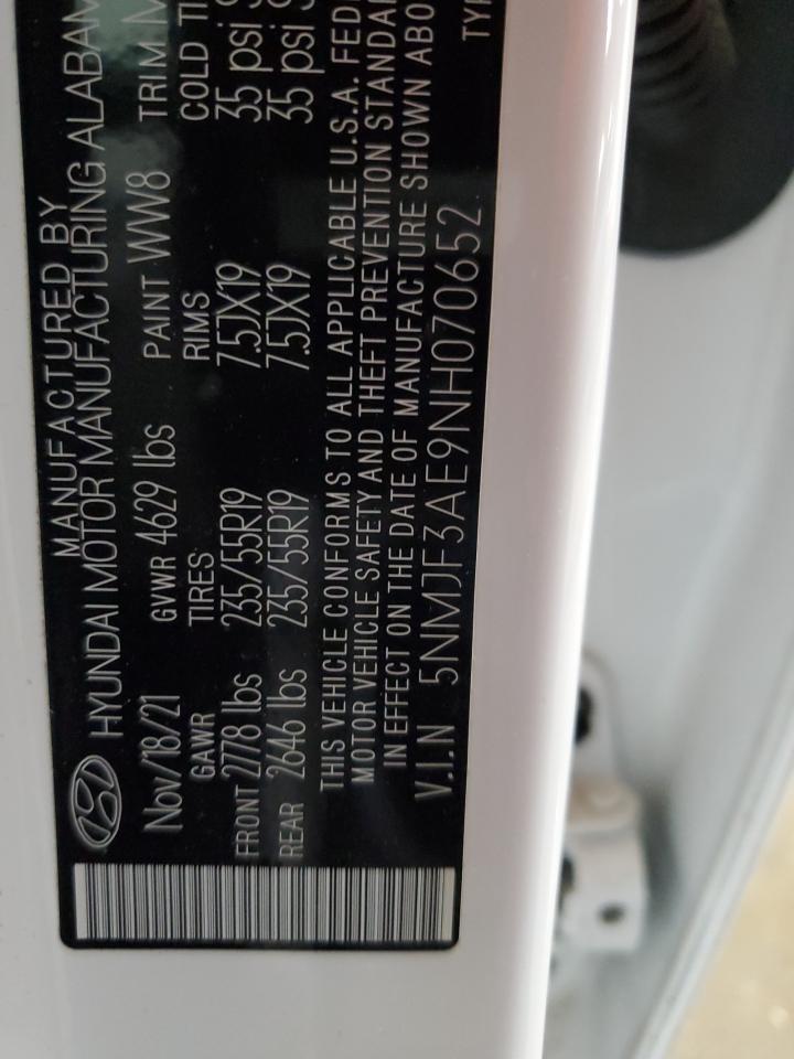 2022 HYUNDAI TUCSON SEL VIN:5NMJF3AE9NH070652