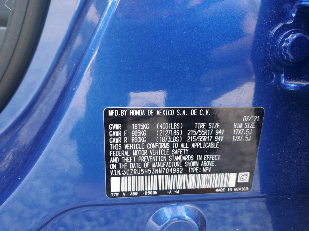 2022 HONDA HR-V EX VIN:3CZRU5H53NM704992