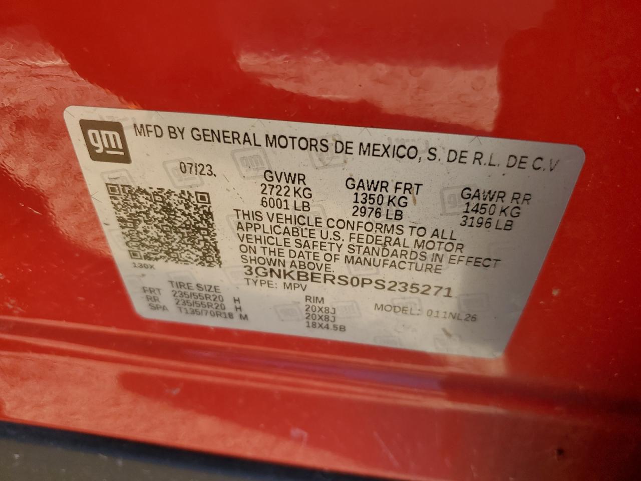 2023 CHEVROLET BLAZER RS VIN:3GNKBERS0PS235271