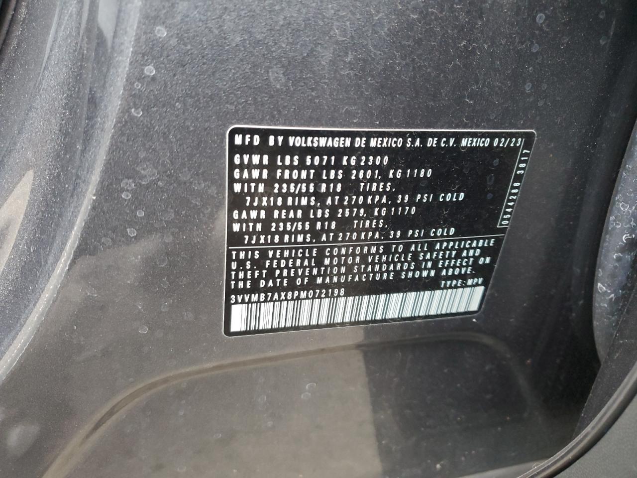 2023 VOLKSWAGEN TIGUAN SE VIN:3VVMB7AX8PM072198