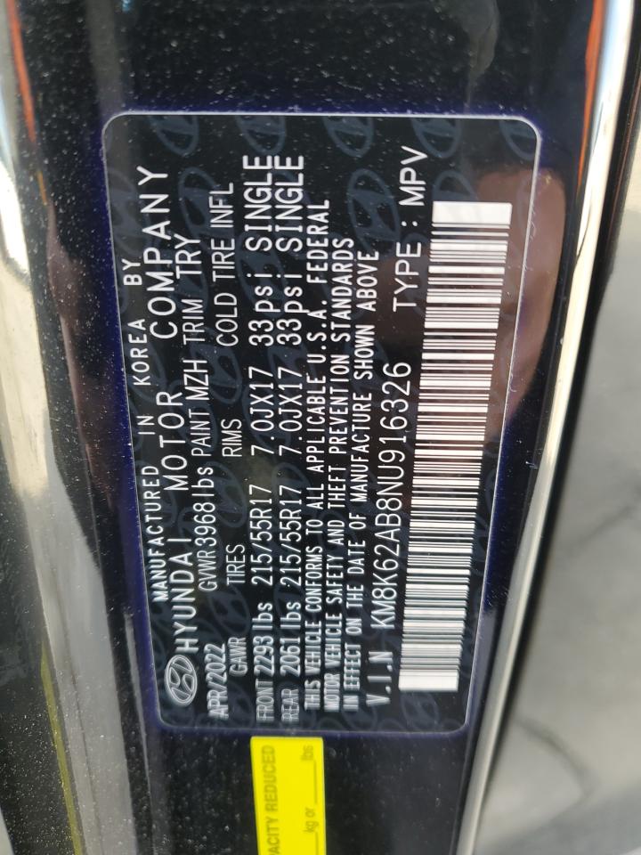 2022 HYUNDAI KONA SEL VIN:KM8K62AB8NU916326