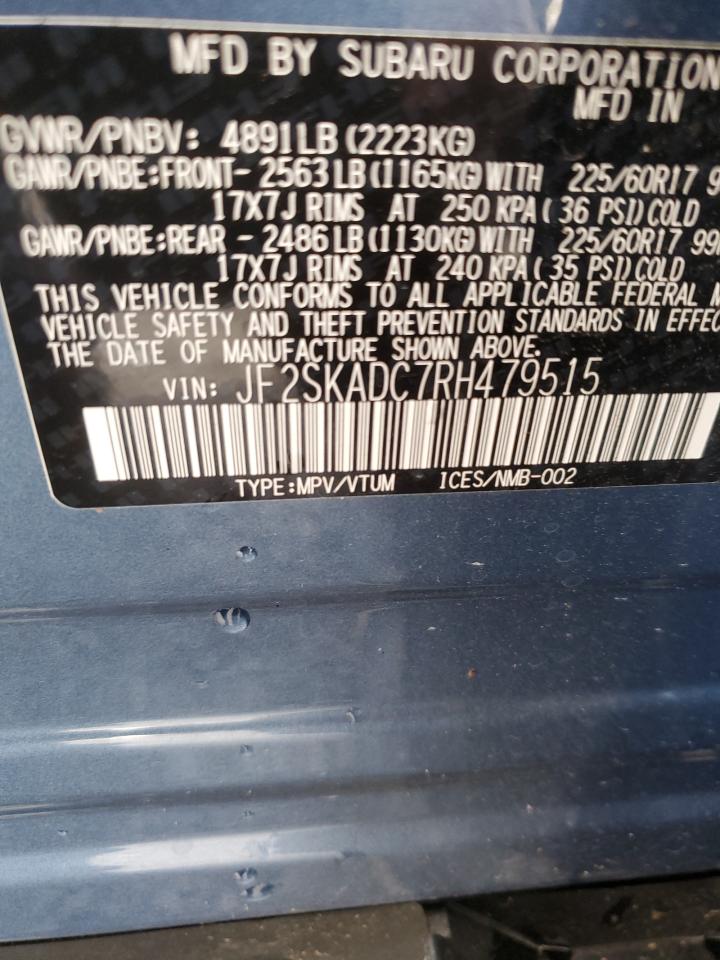 2024 SUBARU FORESTER PREMIUM VIN:JF2SKADC7RH479515