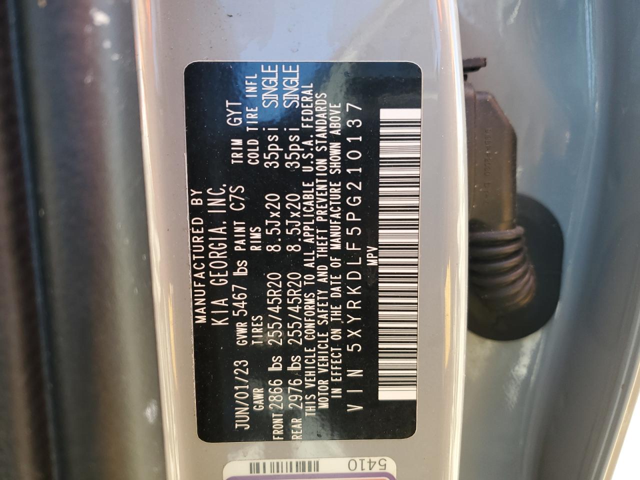 2023 KIA SORENTO SX VIN:5XYRKDLF5PG210137