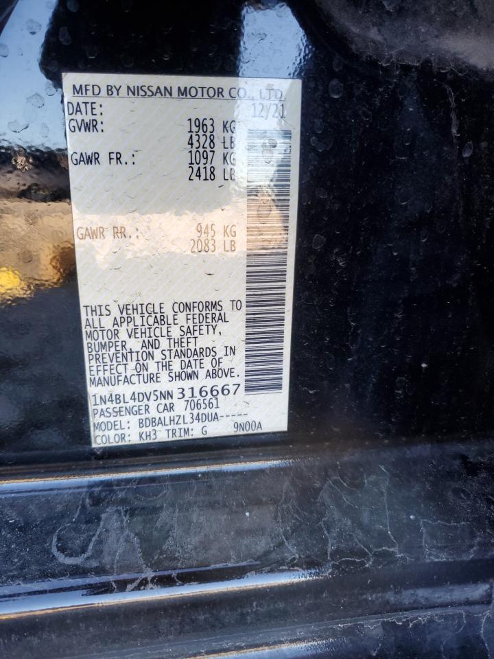 2022 NISSAN ALTIMA SV VIN:1N4BL4DV5NN316667