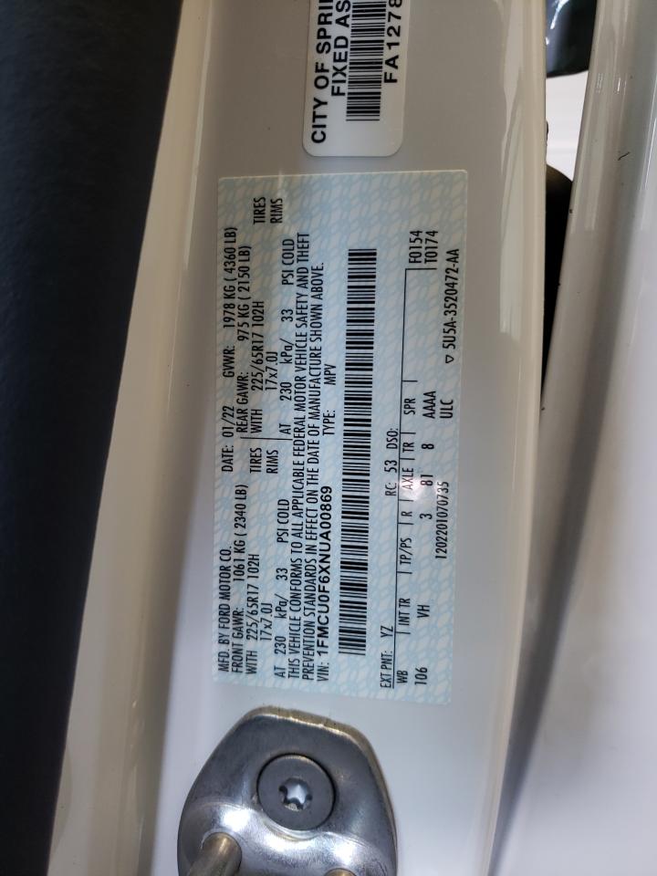 2022 FORD ESCAPE S VIN:1FMCU0F6XNUA00869