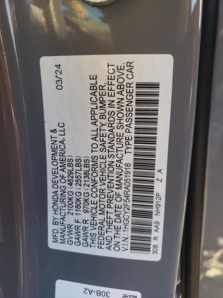 2024 HONDA ACCORD HYBRID SPORT VIN:1HGCY2F54RA051918