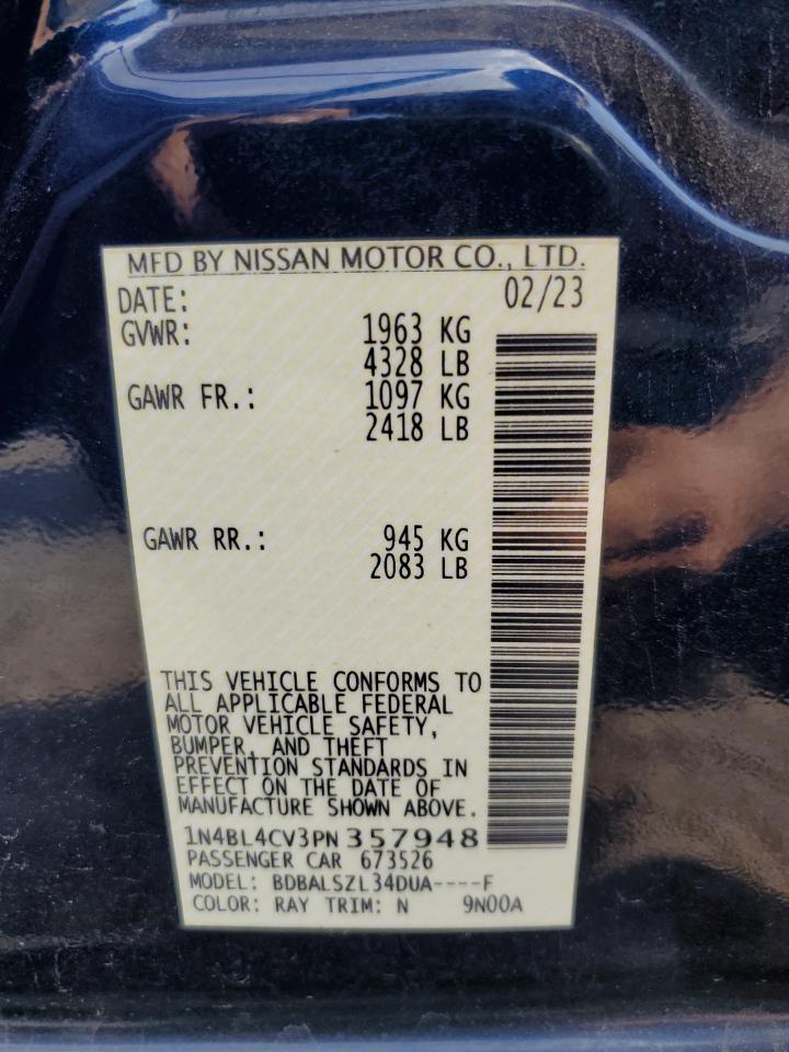 2023 NISSAN ALTIMA SR VIN:1N4BL4CV3PN357948