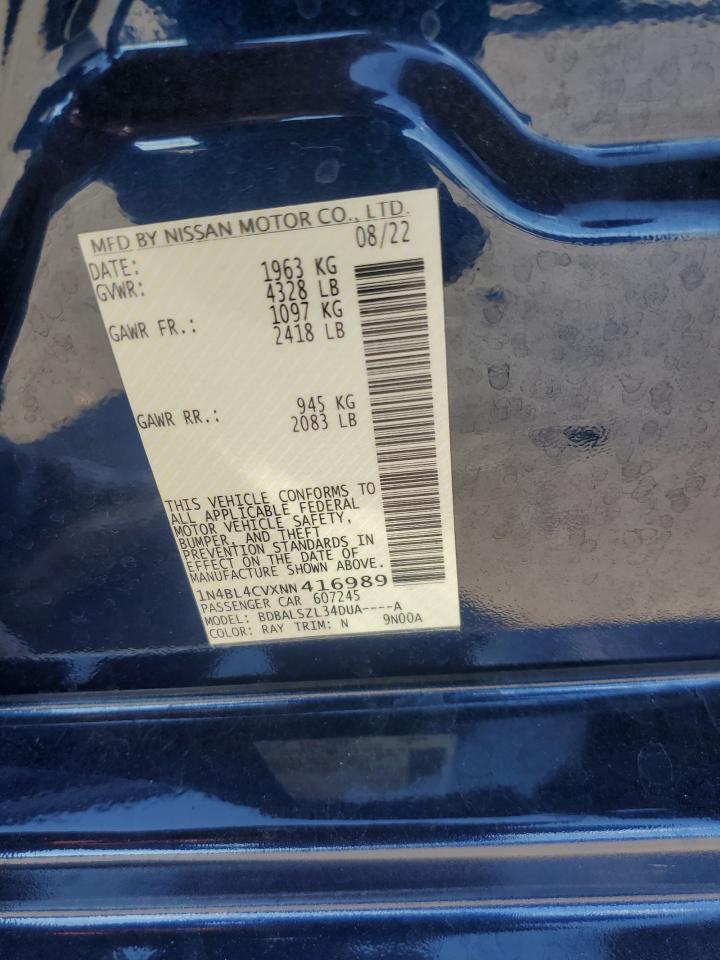 2022 NISSAN ALTIMA SR VIN:1N4BL4CVXNN416989