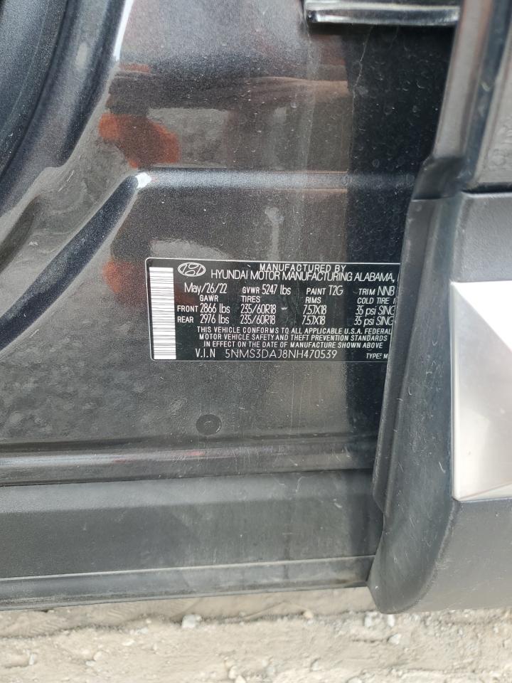 2022 HYUNDAI SANTA FE SEL VIN:5NMS3DAJ8NH470539