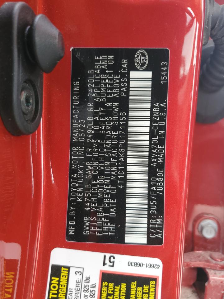 2023 TOYOTA CAMRY LE VIN:4T1C11AK8PU171156