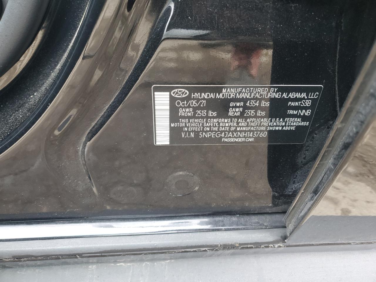 2022 HYUNDAI SONATA SE VIN:5NPEG4JAXNH143760