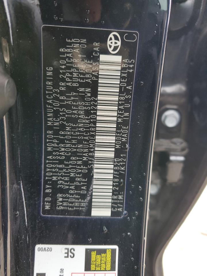 2024 TOYOTA COROLLA LE VIN:5YFB4MDEXRP101222