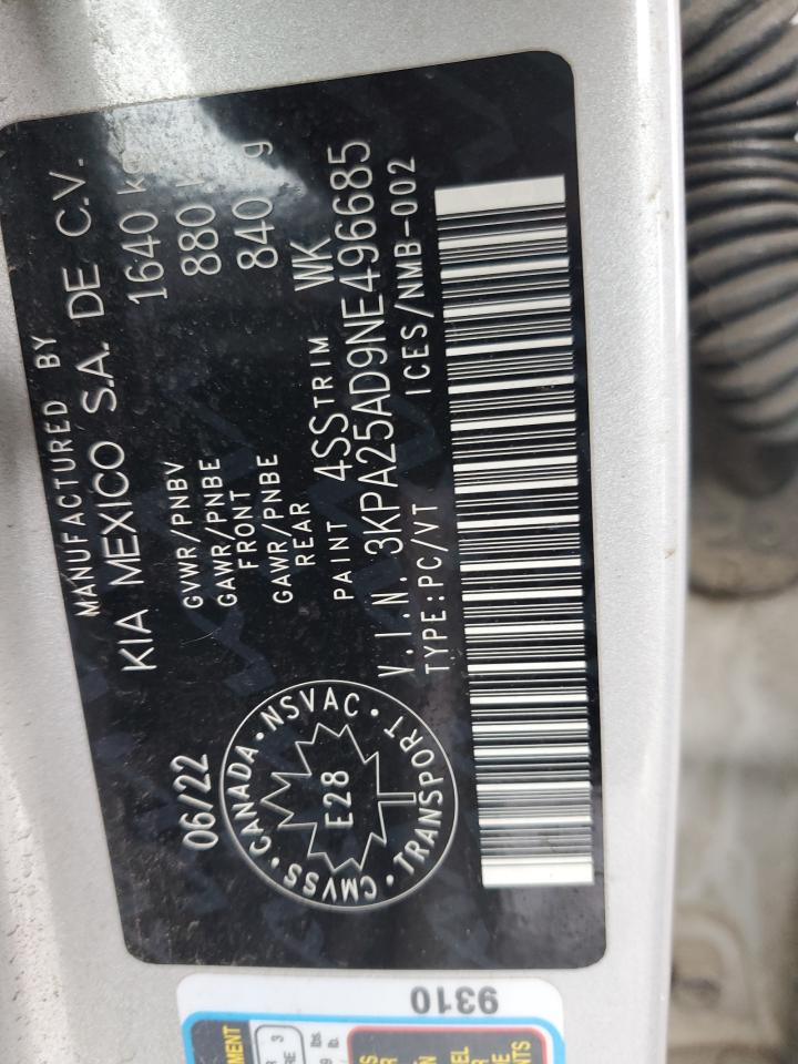 2022 KIA RIO S VIN:3KPA25AD9NE496685