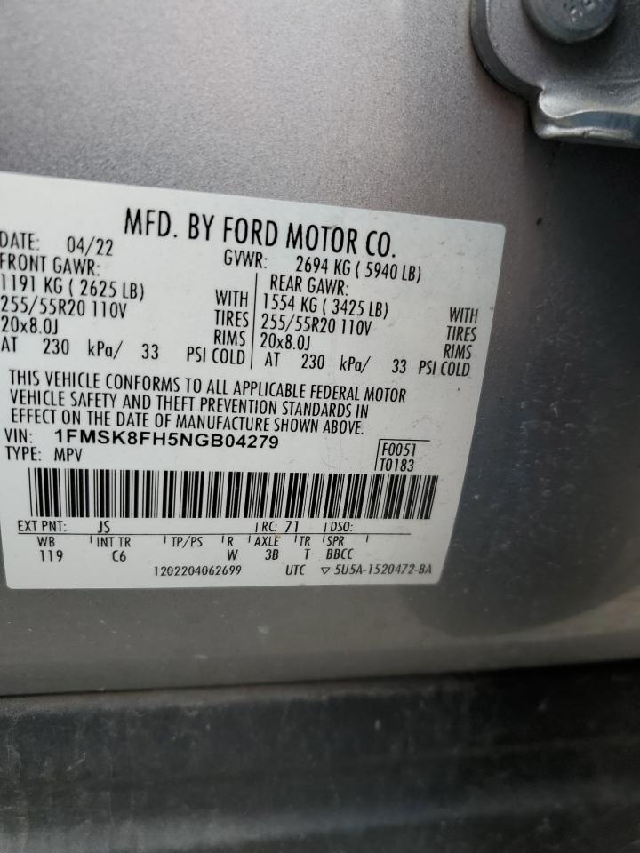 2022 FORD EXPLORER LIMITED VIN:1FMSK8FH5NGB04279