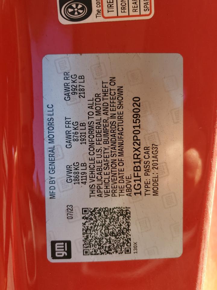 2023 CHEVROLET CAMARO LS VIN:1G1FB1RX2P0159020