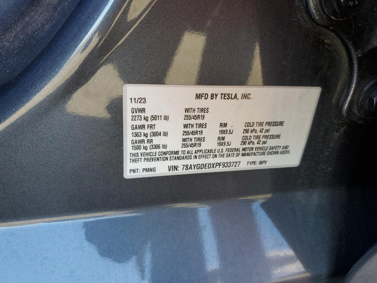 2023 TESLA MODEL Y  VIN:7SAYGDEDXPF933727