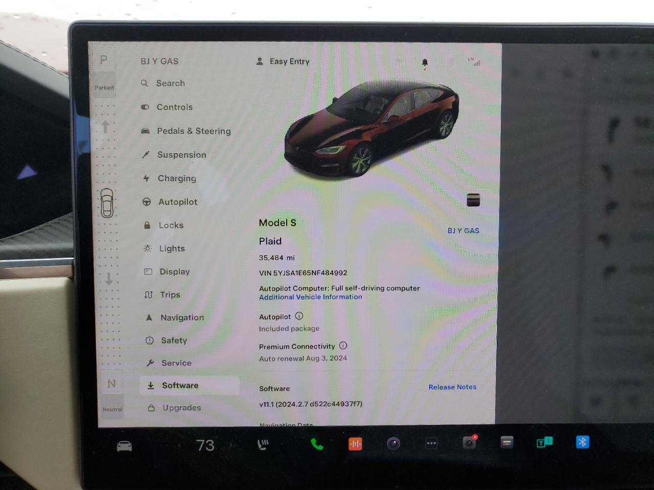 2022 TESLA MODEL S  VIN:5YJSA1E65NF484992