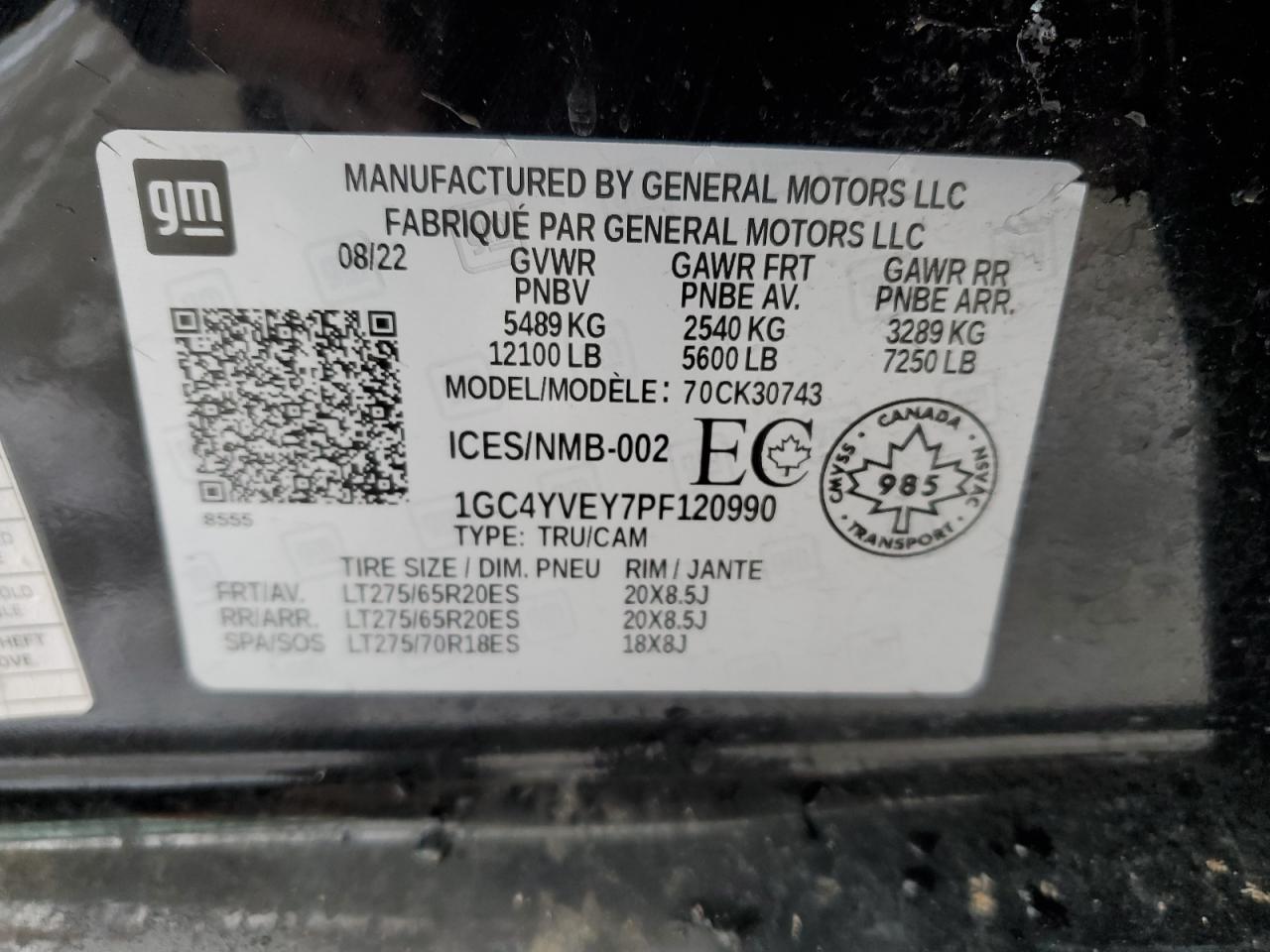 2023 CHEVROLET SILVERADO K3500 HIGH COUNTRY VIN:1GC4YVEY7PF120990