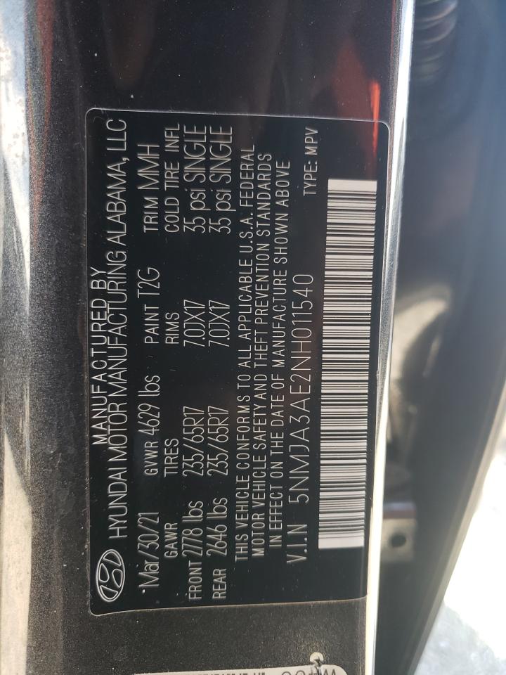 2022 HYUNDAI TUCSON SE VIN:5NMJA3AE2NH011540
