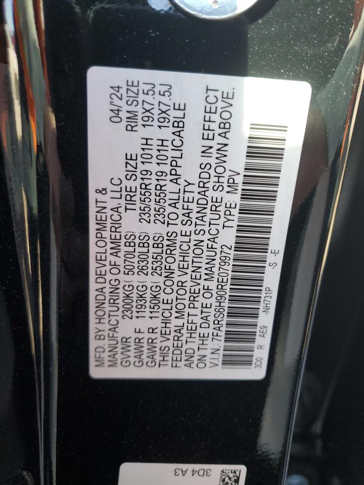 2024 HONDA CR-V SPORT TOURING VIN:7FARS6H90RE079972