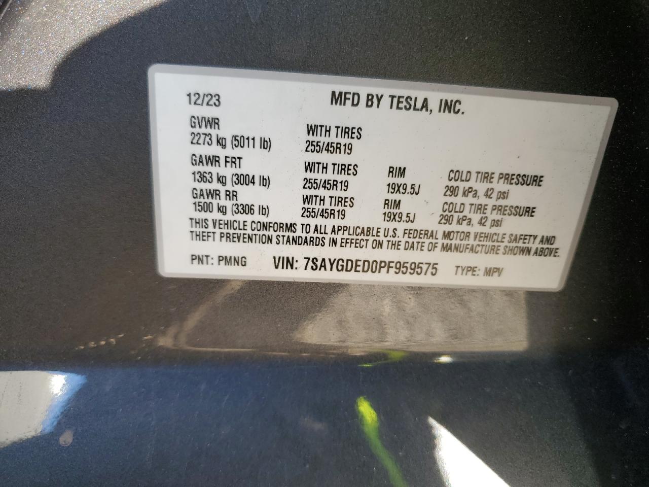 2023 TESLA MODEL Y  VIN:7SAYGDED0PF959575