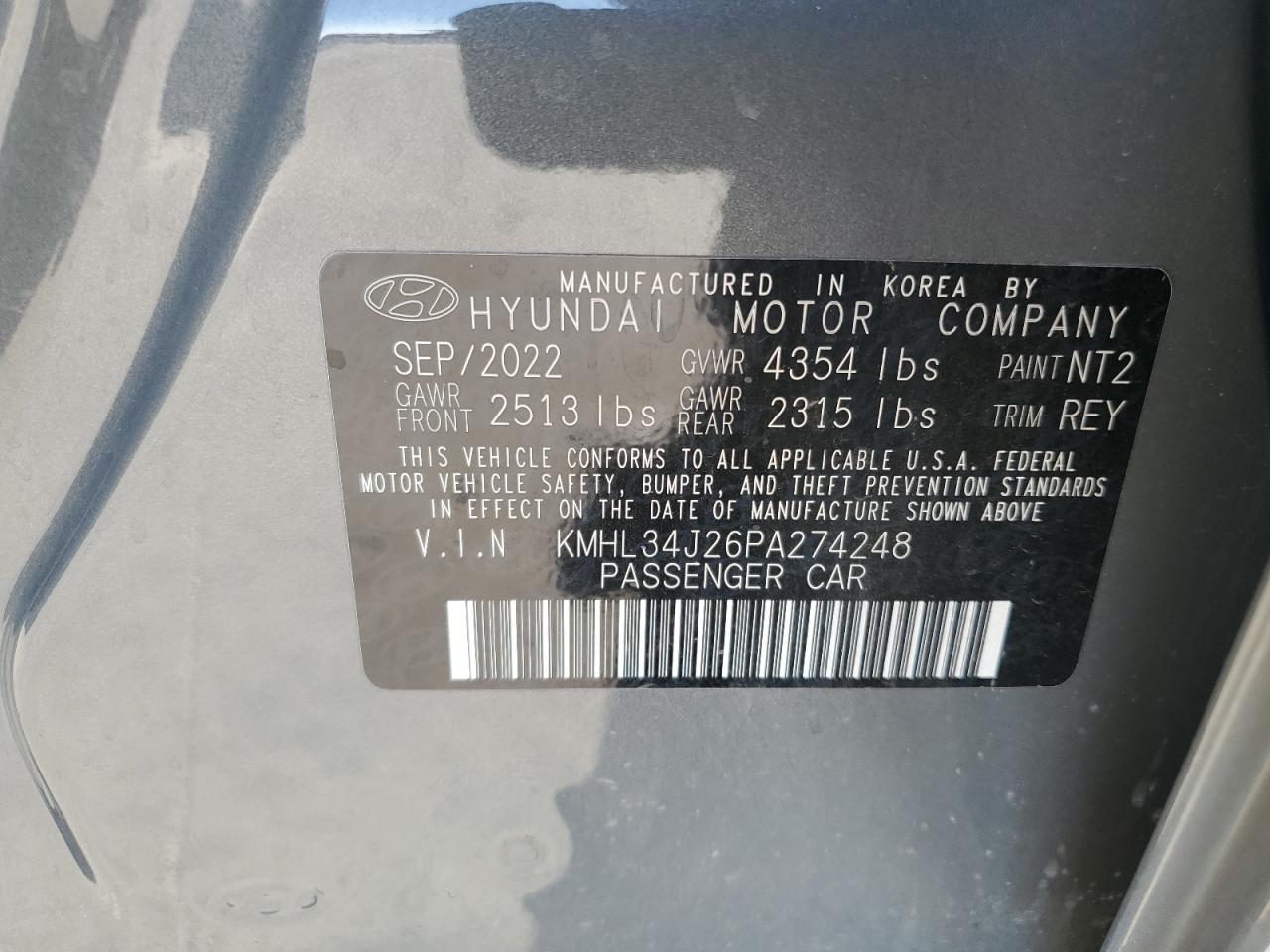 2023 HYUNDAI SONATA LIMITED VIN:KMHL34J26PA274248